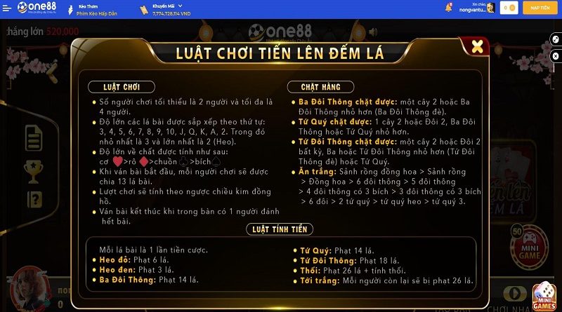 Kinh nghiệm chơi Tiến lên đếm lá One88 hiệu quả