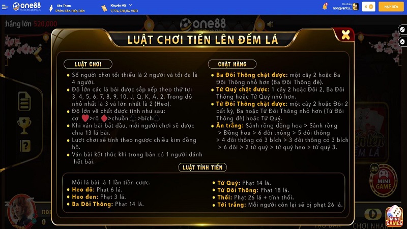 Cách chơi tiến lên đếm lá One88 luôn thắng